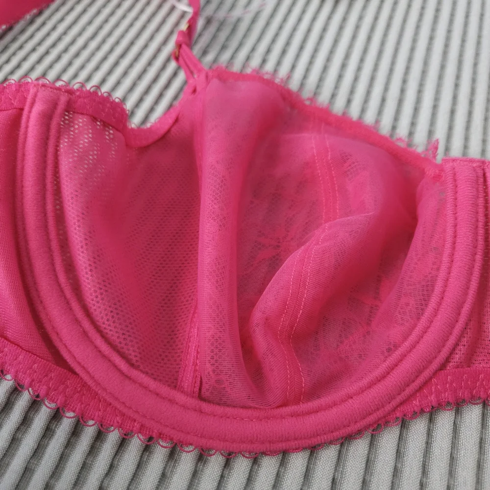 Freya Fascinate Uplift Balconette Bra 38D Hot‎ Pink Fuchsia Floral Eyelash Lace
